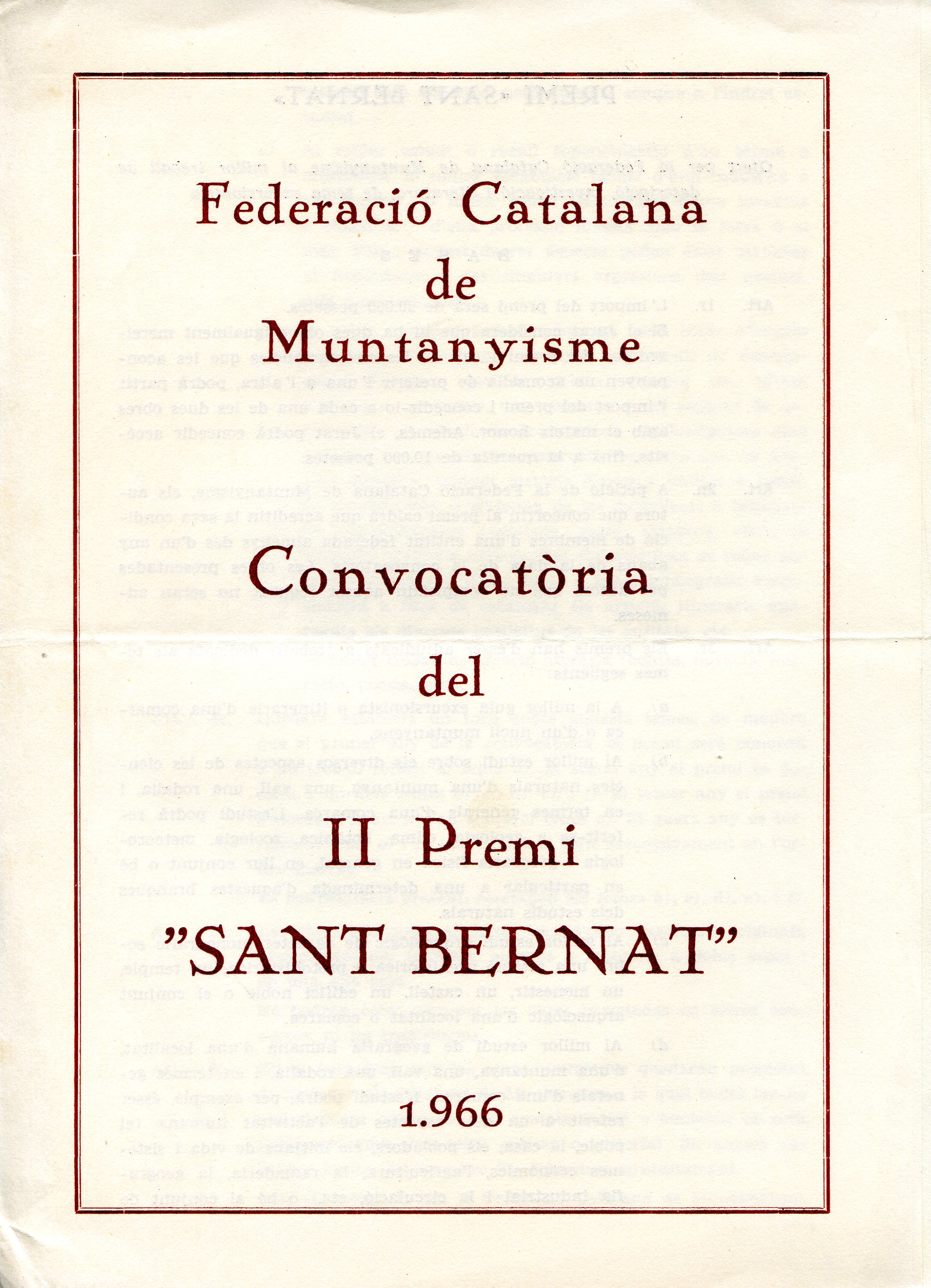 Convocatòria del II Premi "Sant Bernat" 1.966 - Portada